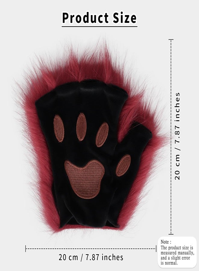HAOAN Wolf Paw Gloves Faux Fur Cat Fingerless Mittens Winter Warm Halloween Fancy Party Costume Accessories - Image 3